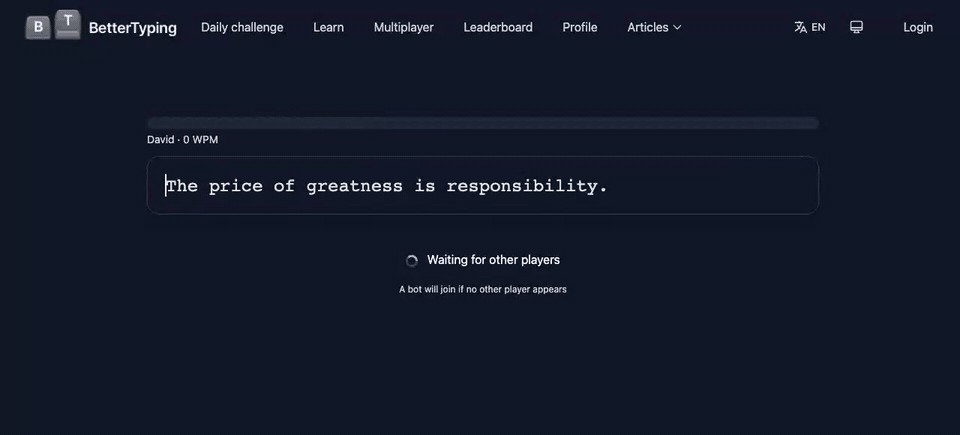 A race against a bot on BetterTyping
